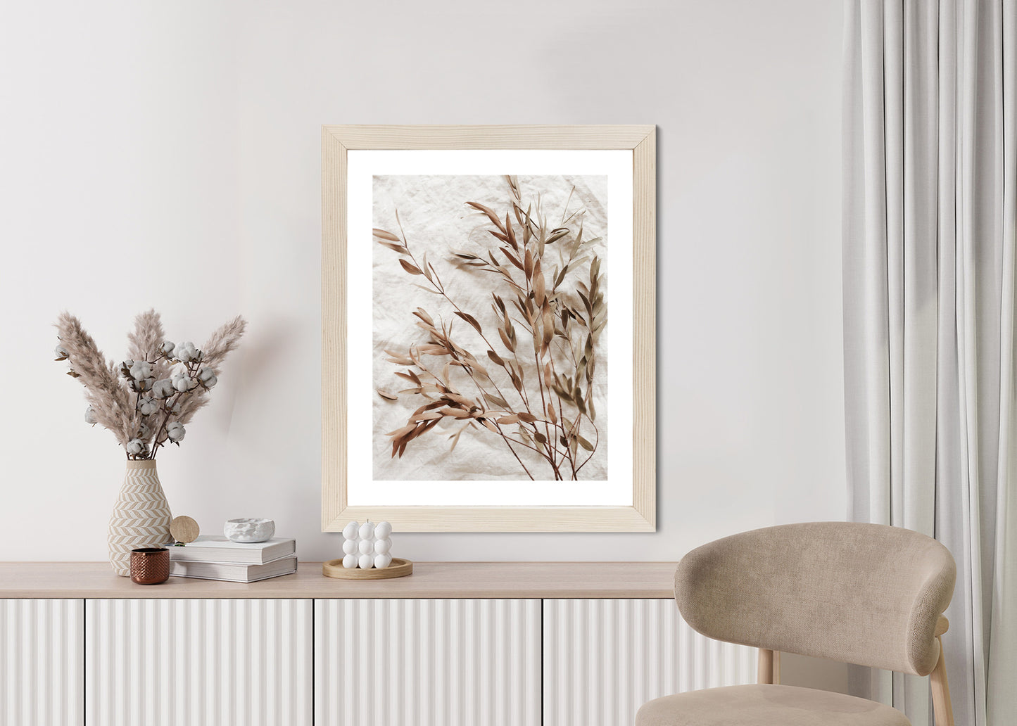 Poster Trockene Eukalyptusblätter Rahmen Holz Mit Passepartout Farbe Natürlich