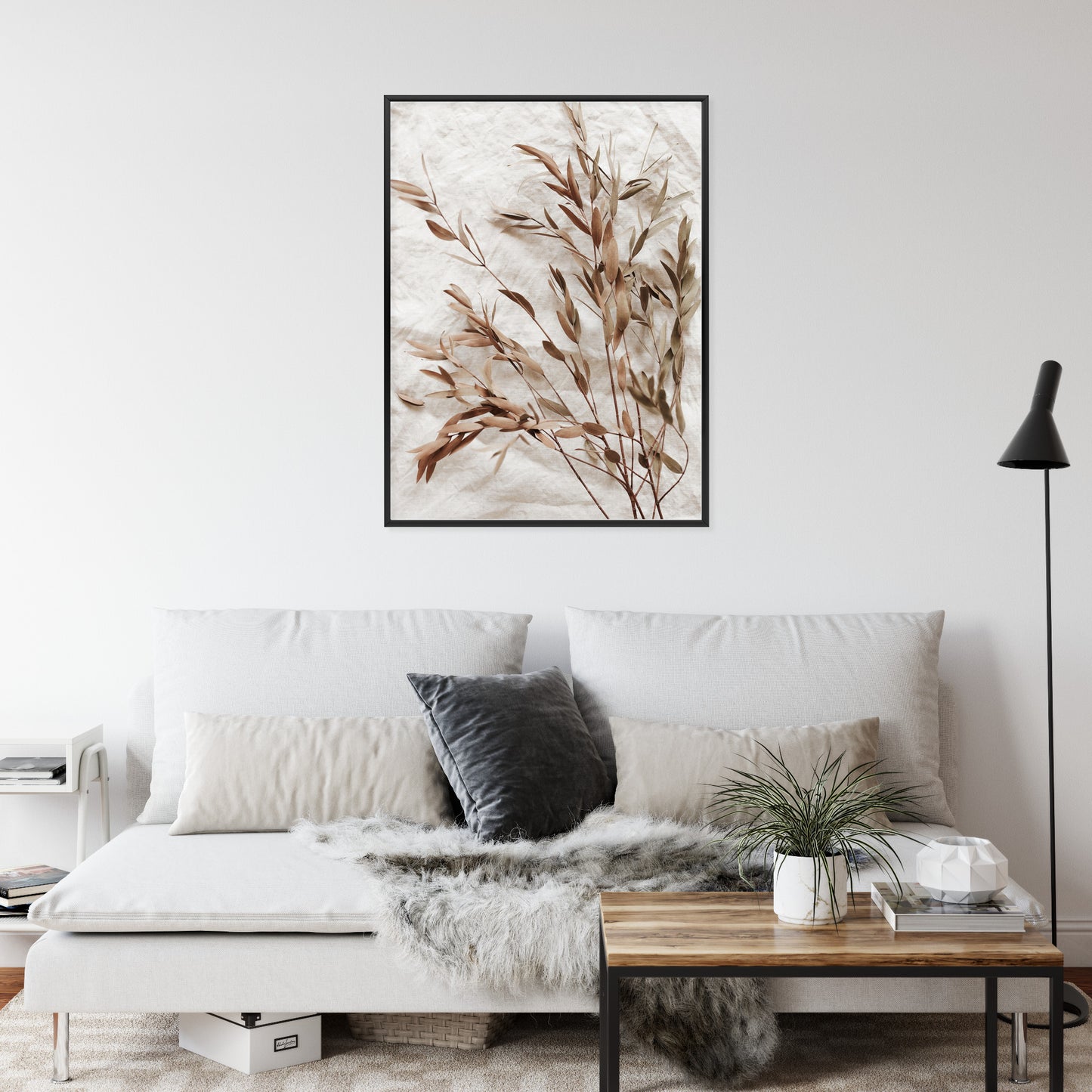 Poster Trockene Eukalyptusblätter Rahmen Holz Mit Passepartout Farbe Natürlich