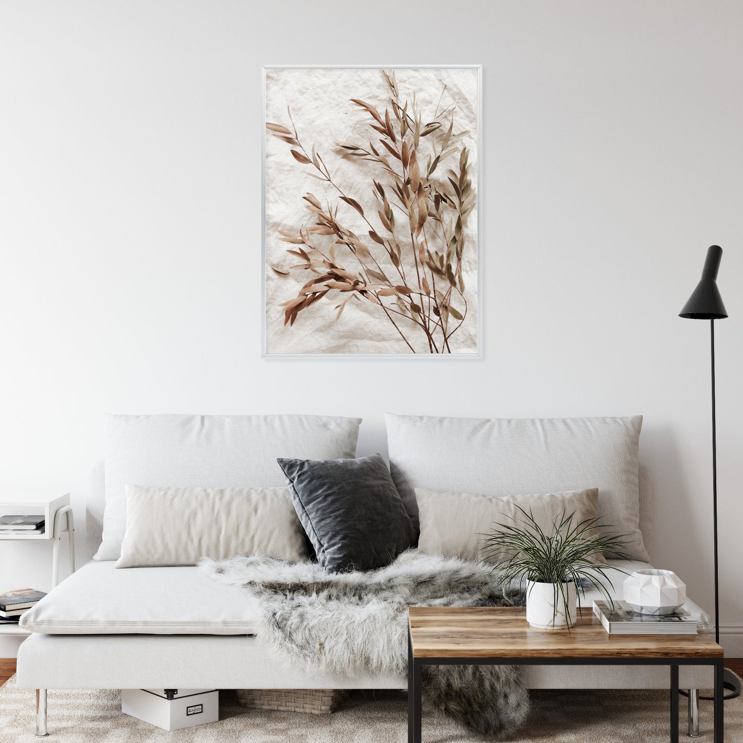 Poster Trockene Eukalyptusblätter Rahmen Holz Mit Passepartout Farbe Natürlich