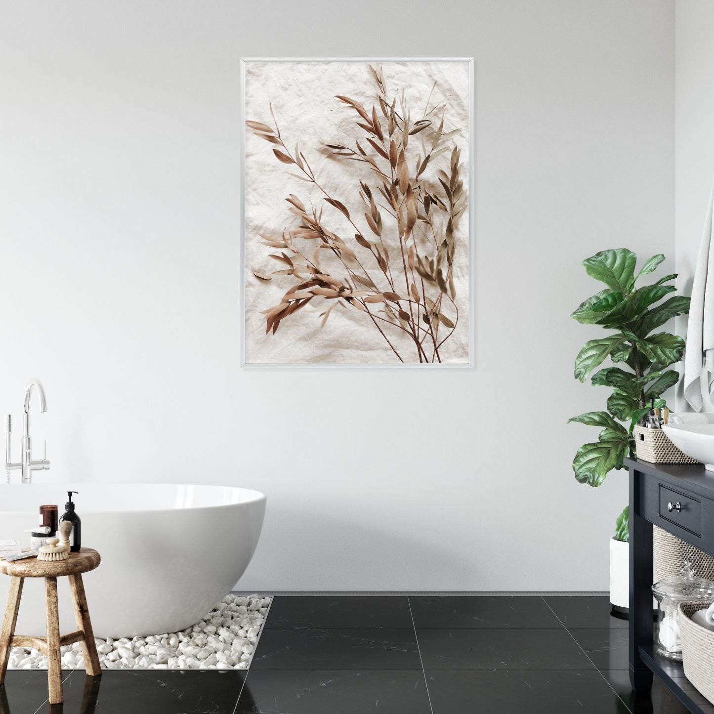 Poster Trockene Eukalyptusblätter Rahmen Holz Mit Passepartout Farbe Natürlich