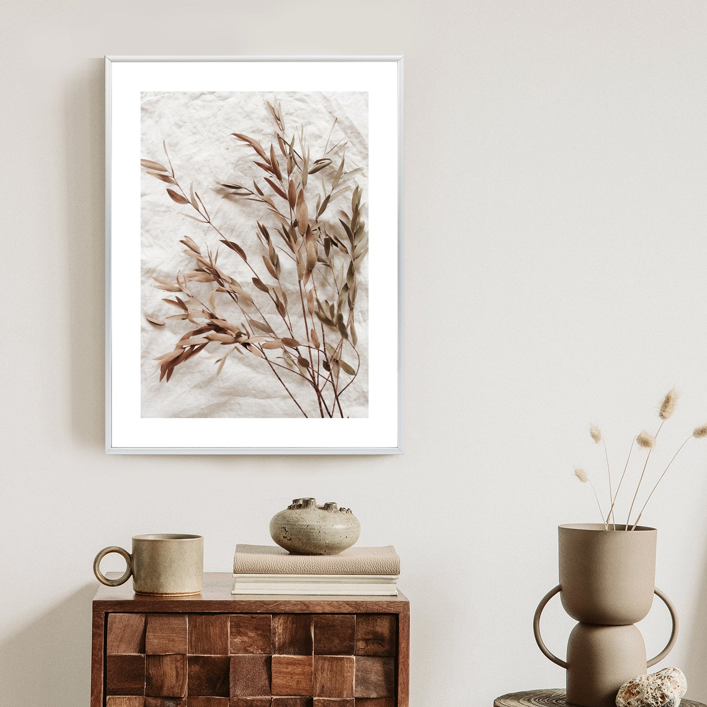 Poster Trockene Eukalyptusblätter Rahmen Holz Mit Passepartout Farbe Natürlich