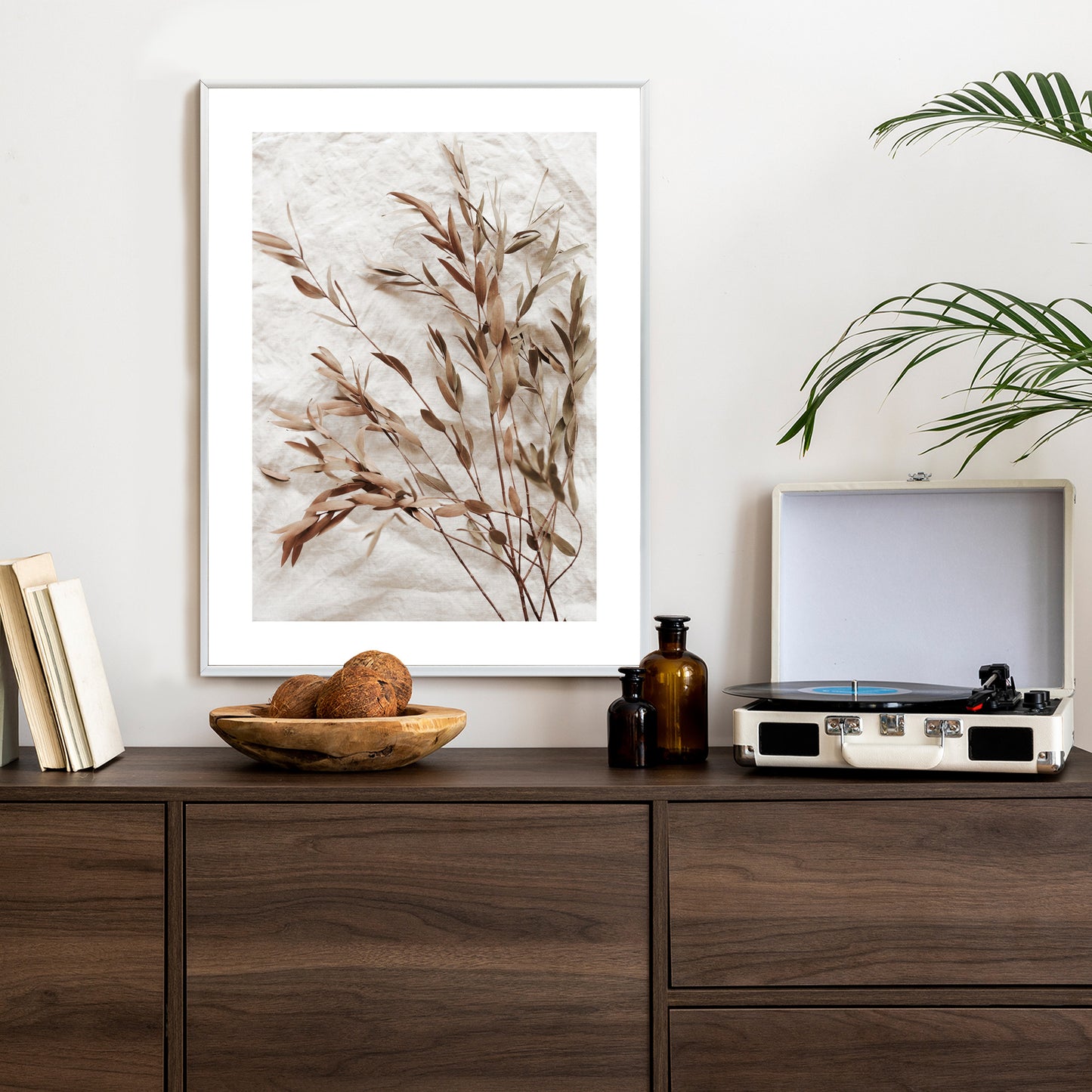 Poster Trockene Eukalyptusblätter Rahmen Holz Mit Passepartout Farbe Natürlich