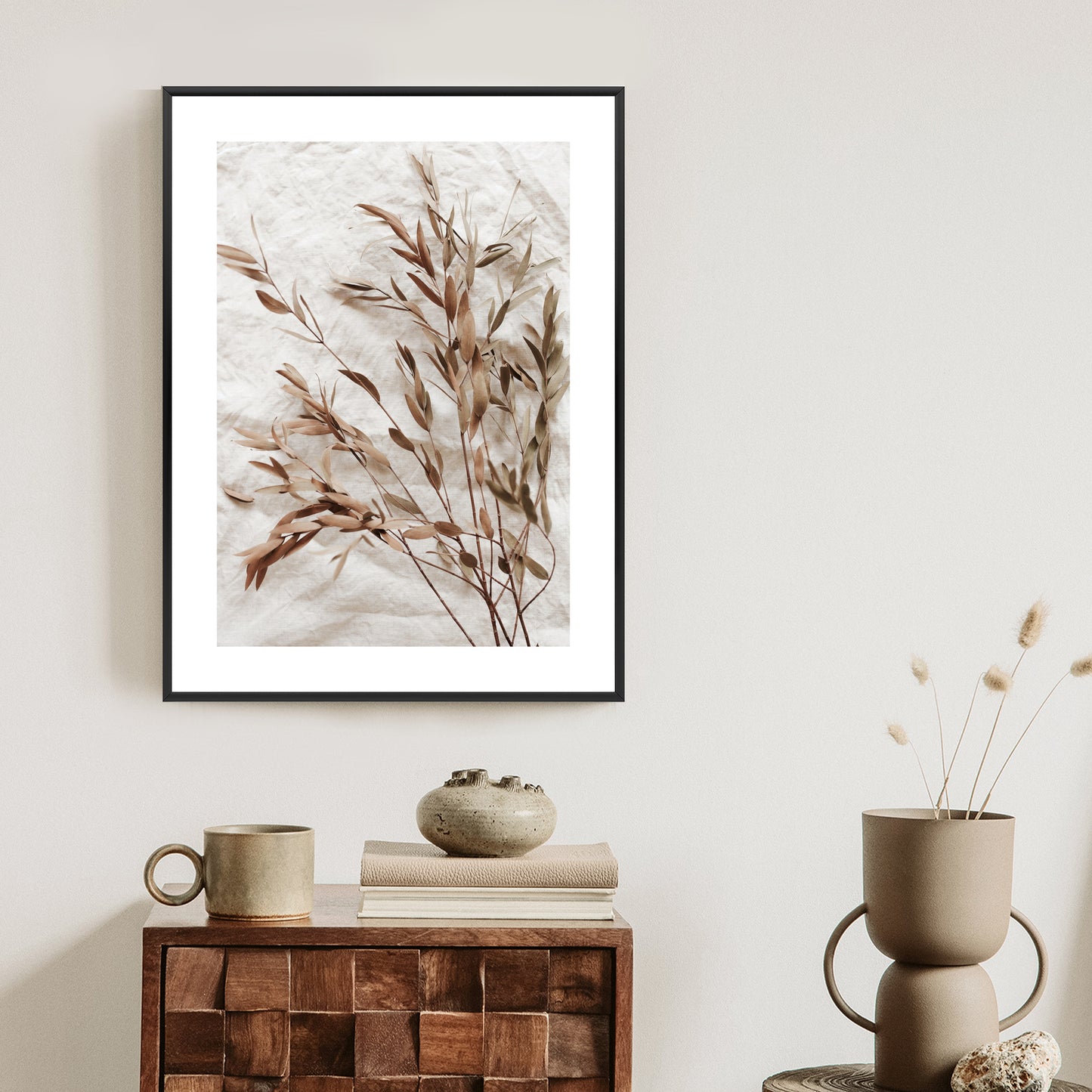 Poster Trockene Eukalyptusblätter Rahmen Holz Mit Passepartout Farbe Natürlich