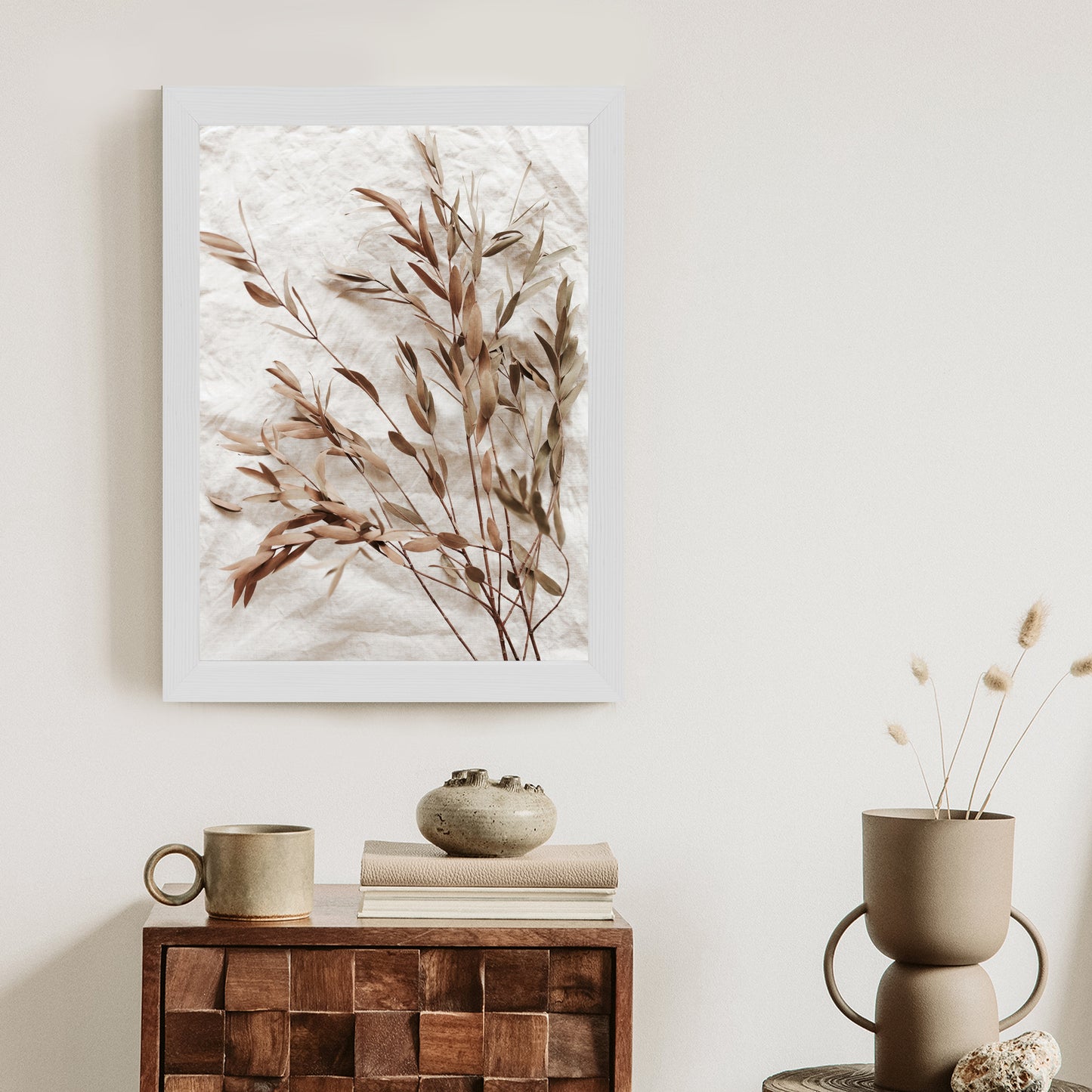 Poster Trockene Eukalyptusblätter Rahmen Holz Mit Passepartout Farbe Natürlich