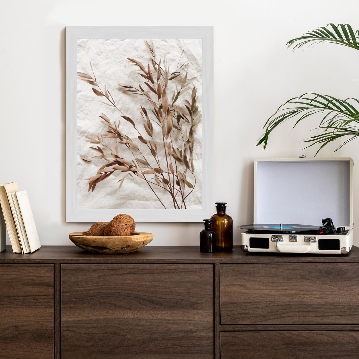 Poster Trockene Eukalyptusblätter Rahmen Holz Mit Passepartout Farbe Natürlich