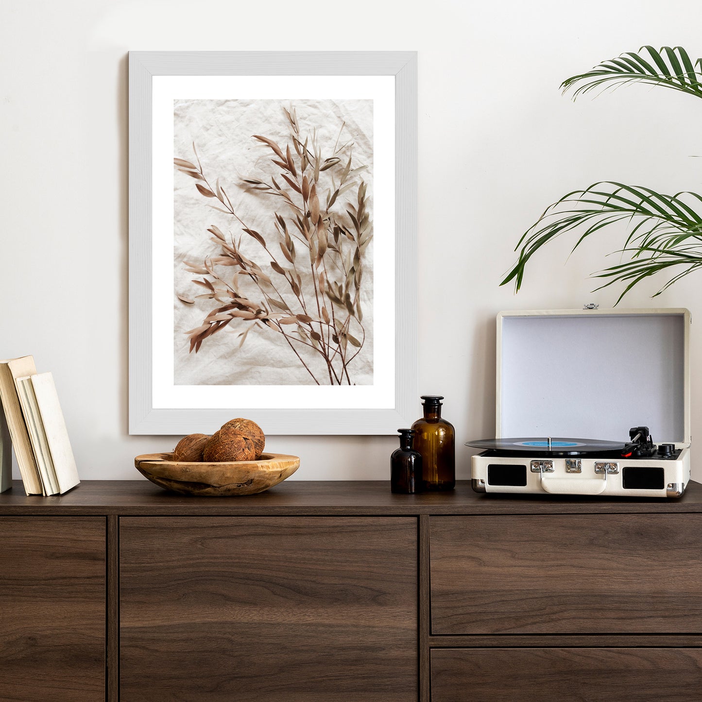 Poster Trockene Eukalyptusblätter Rahmen Holz Mit Passepartout Farbe Natürlich