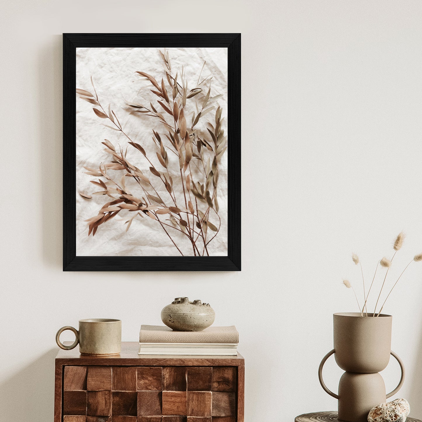 Poster Trockene Eukalyptusblätter Rahmen Holz Mit Passepartout Farbe Natürlich