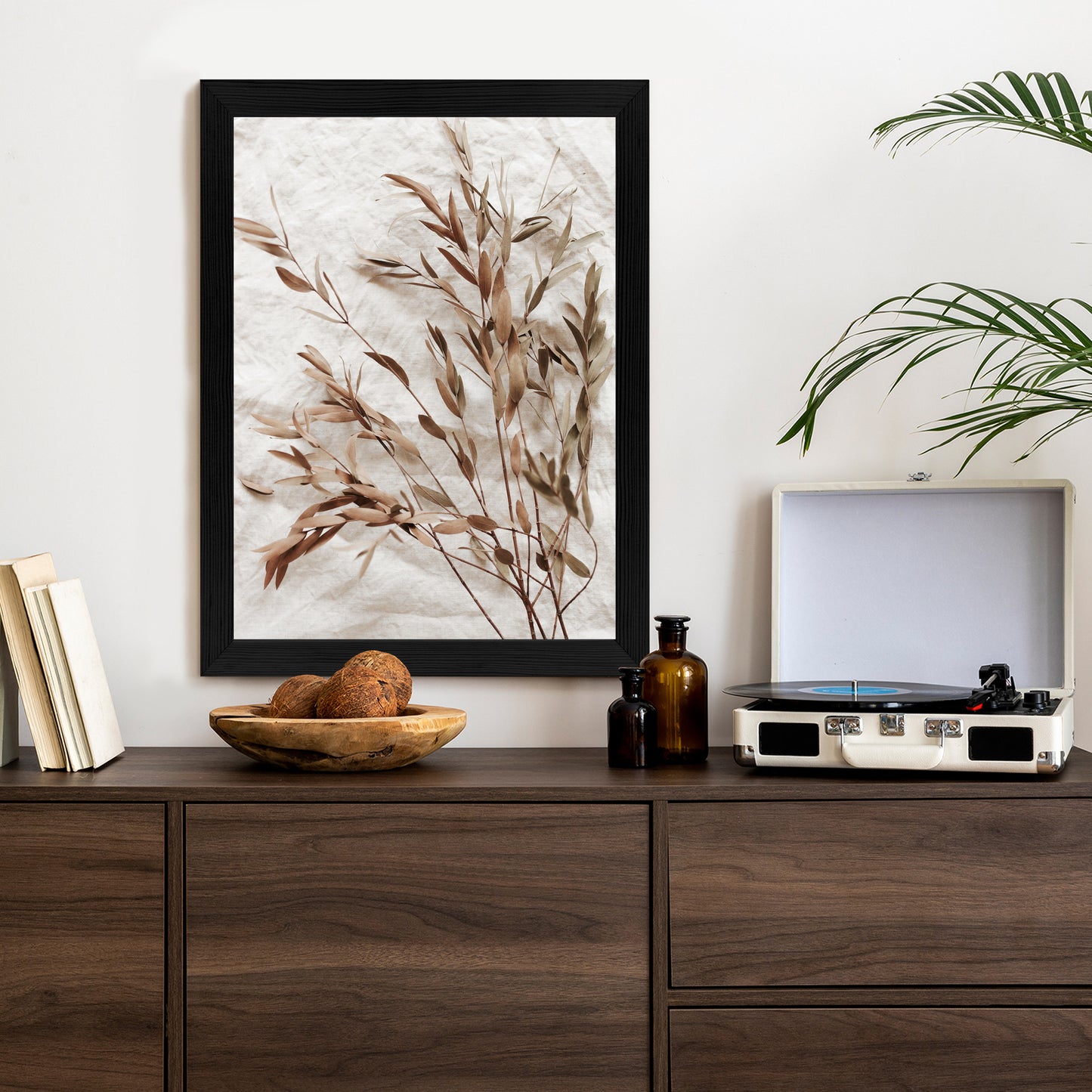 Poster Trockene Eukalyptusblätter Rahmen Holz Mit Passepartout Farbe Natürlich