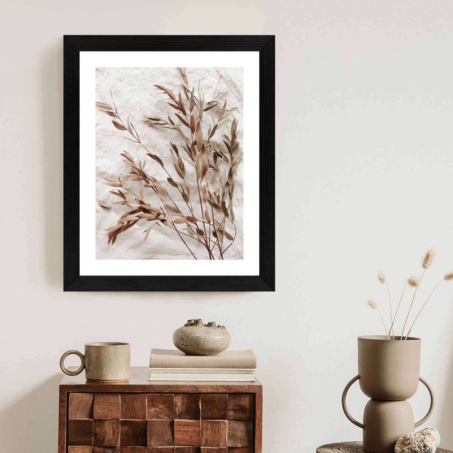 Poster Trockene Eukalyptusblätter Rahmen Holz Mit Passepartout Farbe Natürlich
