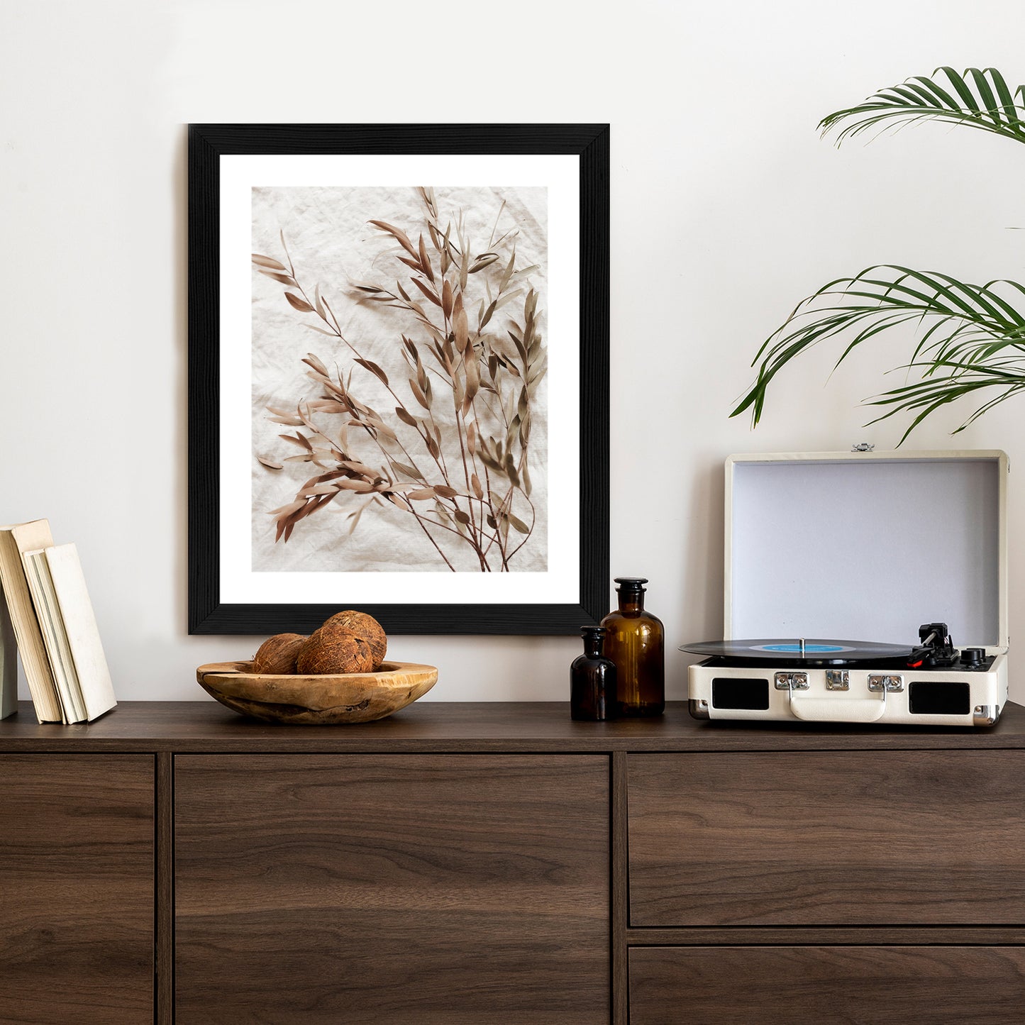 Poster Trockene Eukalyptusblätter Rahmen Holz Mit Passepartout Farbe Natürlich