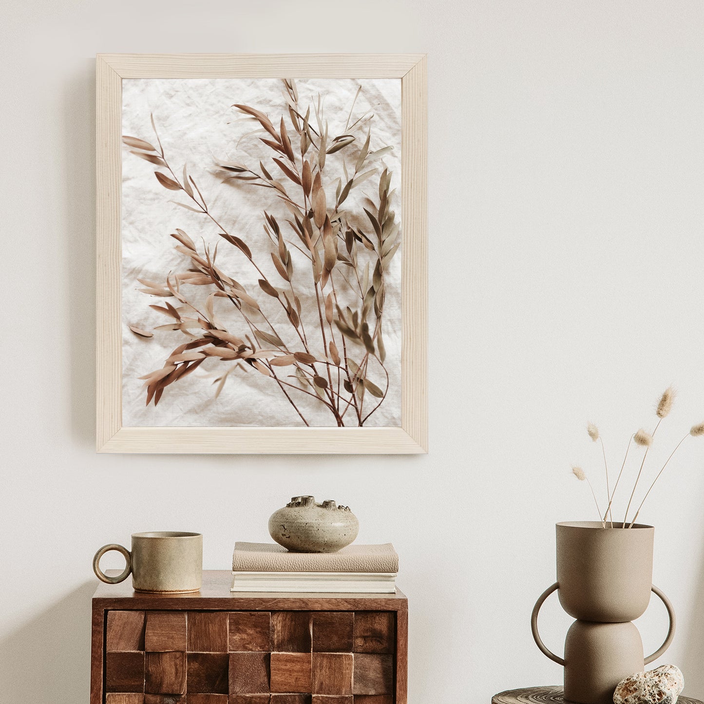 Poster Trockene Eukalyptusblätter Rahmen Holz Mit Passepartout Farbe Natürlich