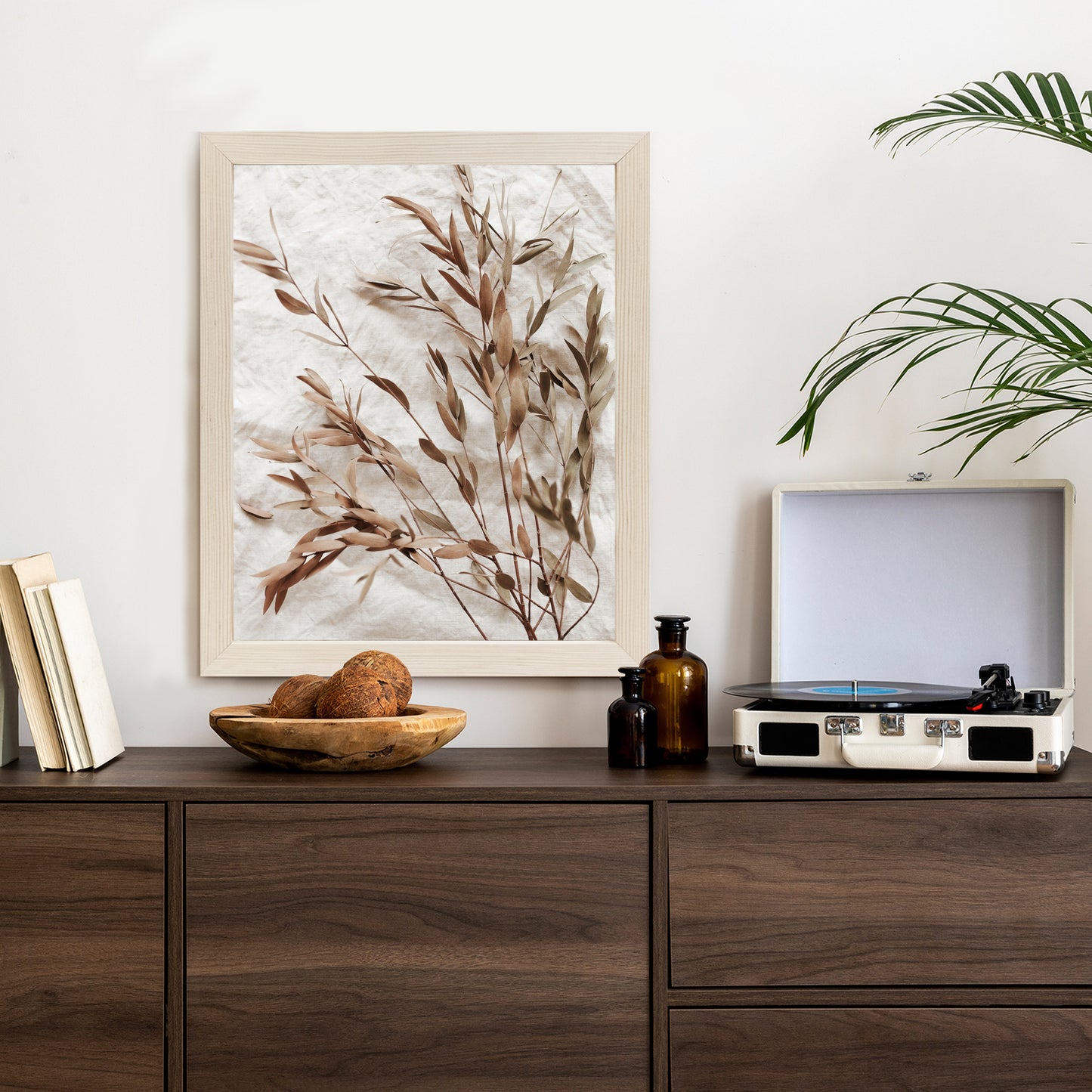 Poster Trockene Eukalyptusblätter Rahmen Holz Mit Passepartout Farbe Natürlich