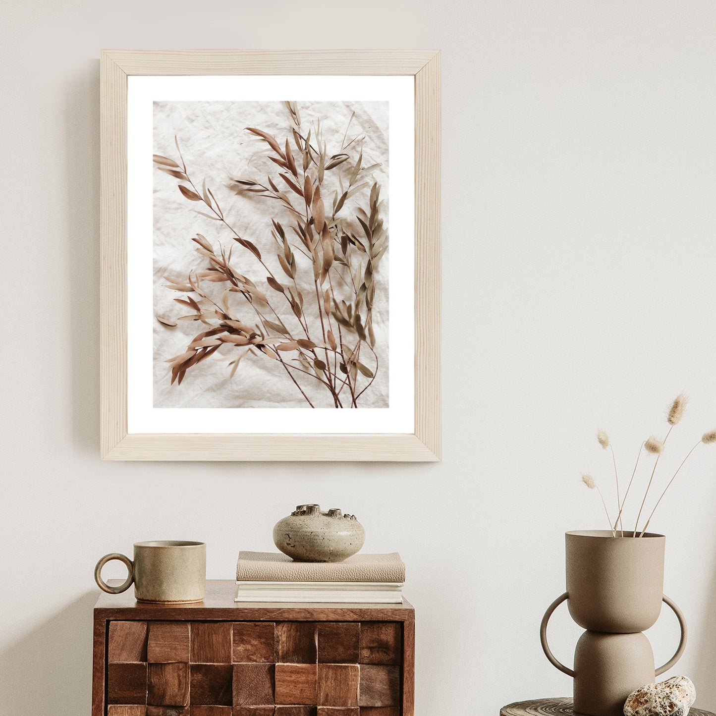 Poster Trockene Eukalyptusblätter Rahmen Holz Mit Passepartout Farbe Natürlich
