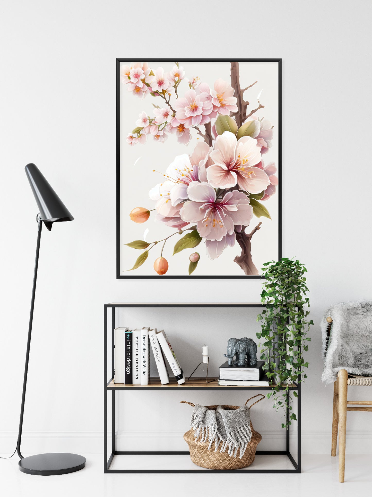 Poster Japanische Weiße Und Rosa Kirschblüten Rahmen Holz Mit Passepartout Farbe Natürlich