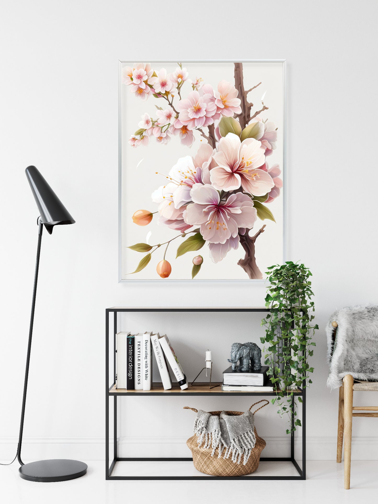 Poster Japanische Weiße Und Rosa Kirschblüten Rahmen Holz Mit Passepartout Farbe Natürlich