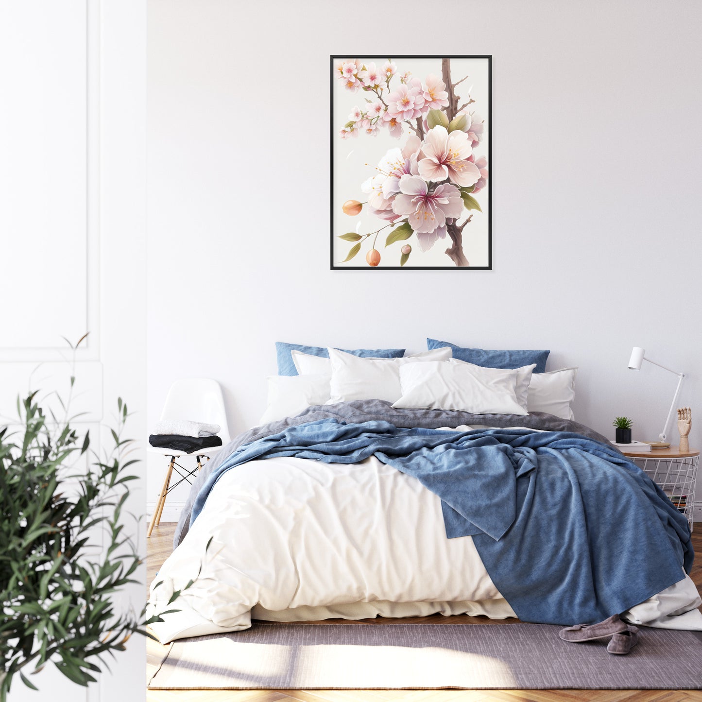 Poster Japanische Weiße Und Rosa Kirschblüten Rahmen Holz Mit Passepartout Farbe Natürlich
