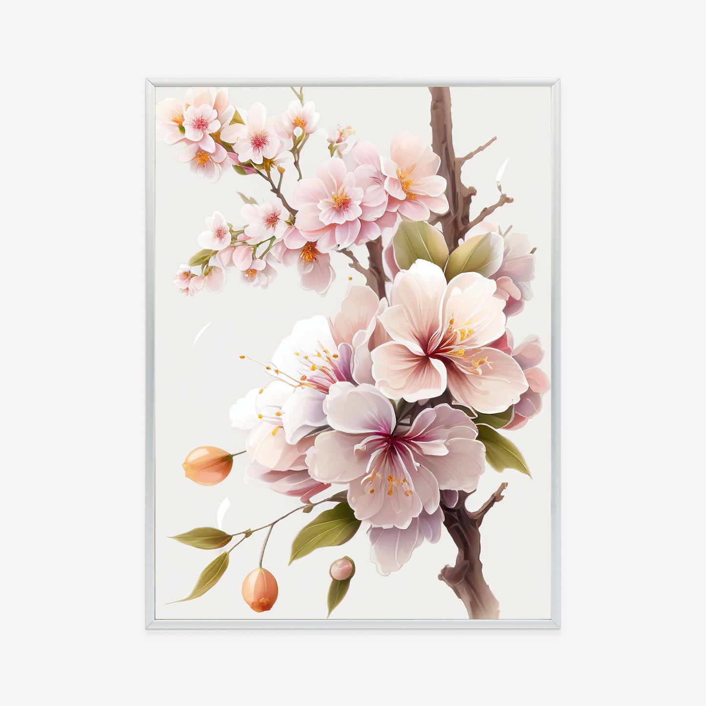 Poster Japanische Weiße Und Rosa Kirschblüten Rahmen Holz Mit Passepartout Farbe Natürlich