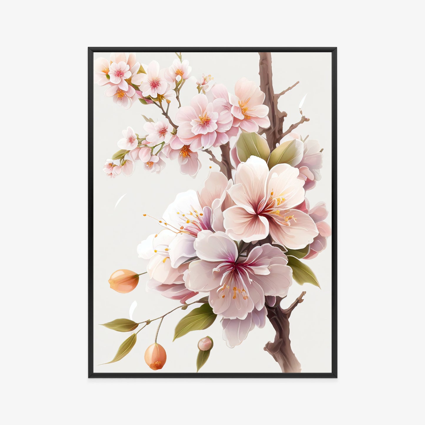 Poster Japanische Weiße Und Rosa Kirschblüten Rahmen Holz Mit Passepartout Farbe Natürlich