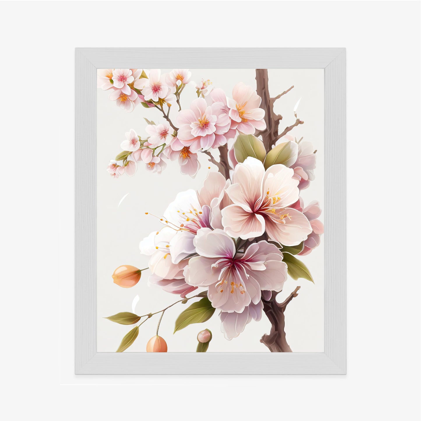 Poster Japanische Weiße Und Rosa Kirschblüten Rahmen Holz Mit Passepartout Farbe Natürlich