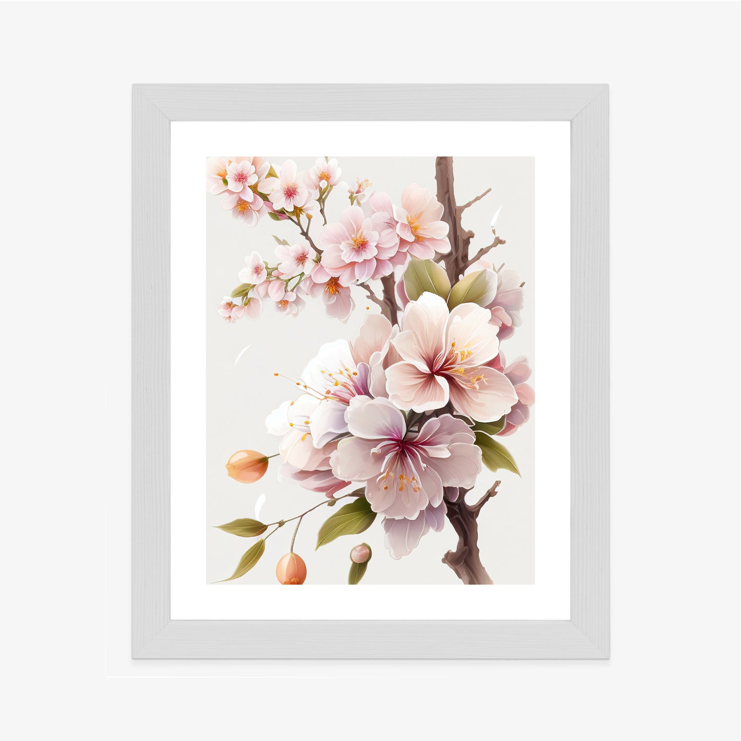 Poster Japanische Weiße Und Rosa Kirschblüten Rahmen Holz Mit Passepartout Farbe Natürlich