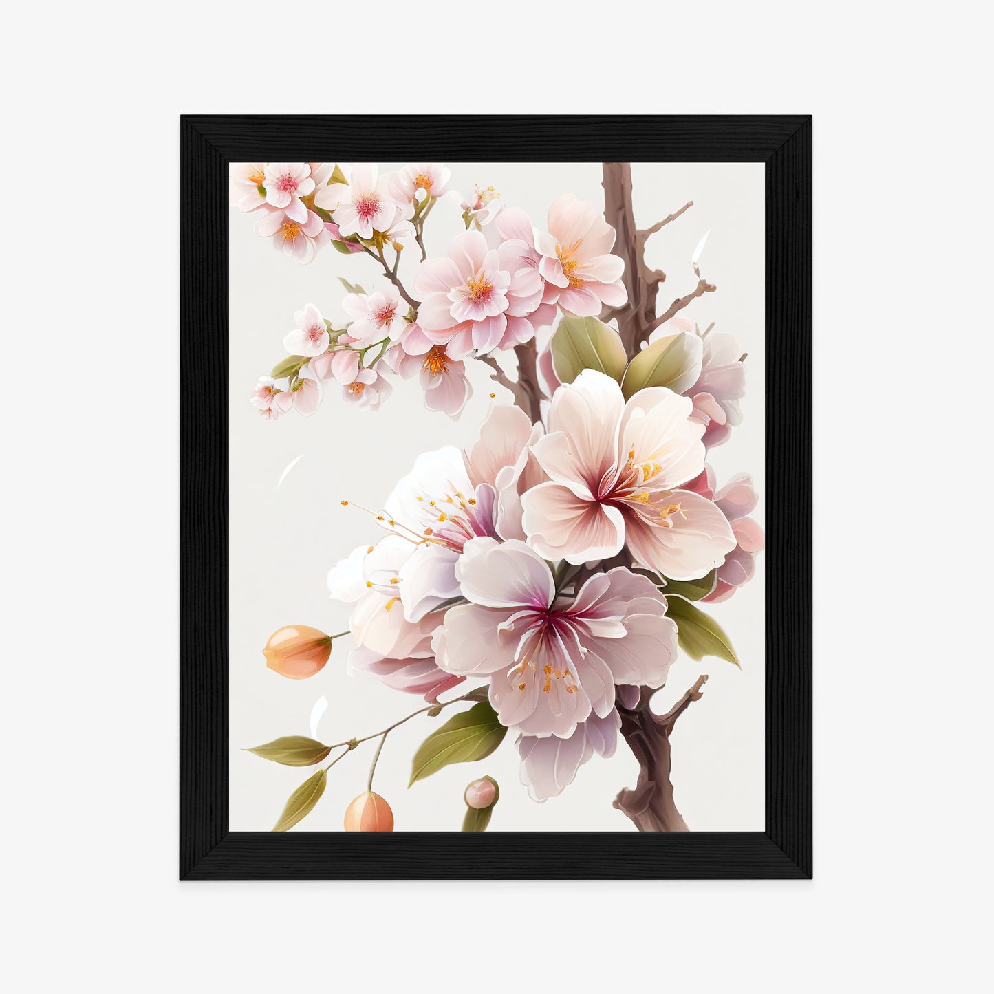 Poster Japanische Weiße Und Rosa Kirschblüten Rahmen Holz Mit Passepartout Farbe Natürlich