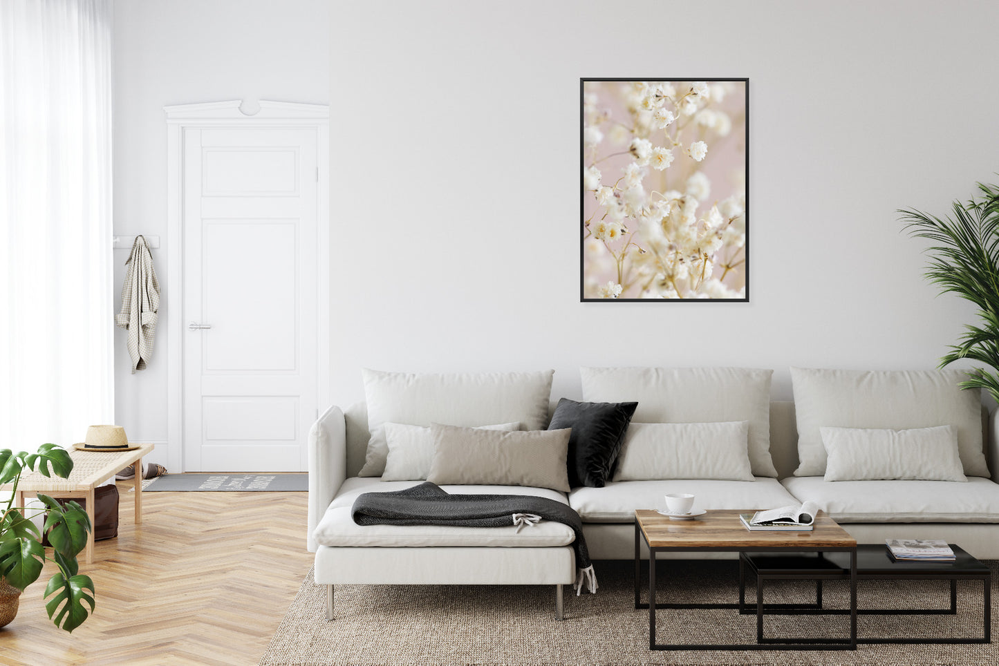 Poster Weiße Kleine Blumen Auf Rosa Hintergrund