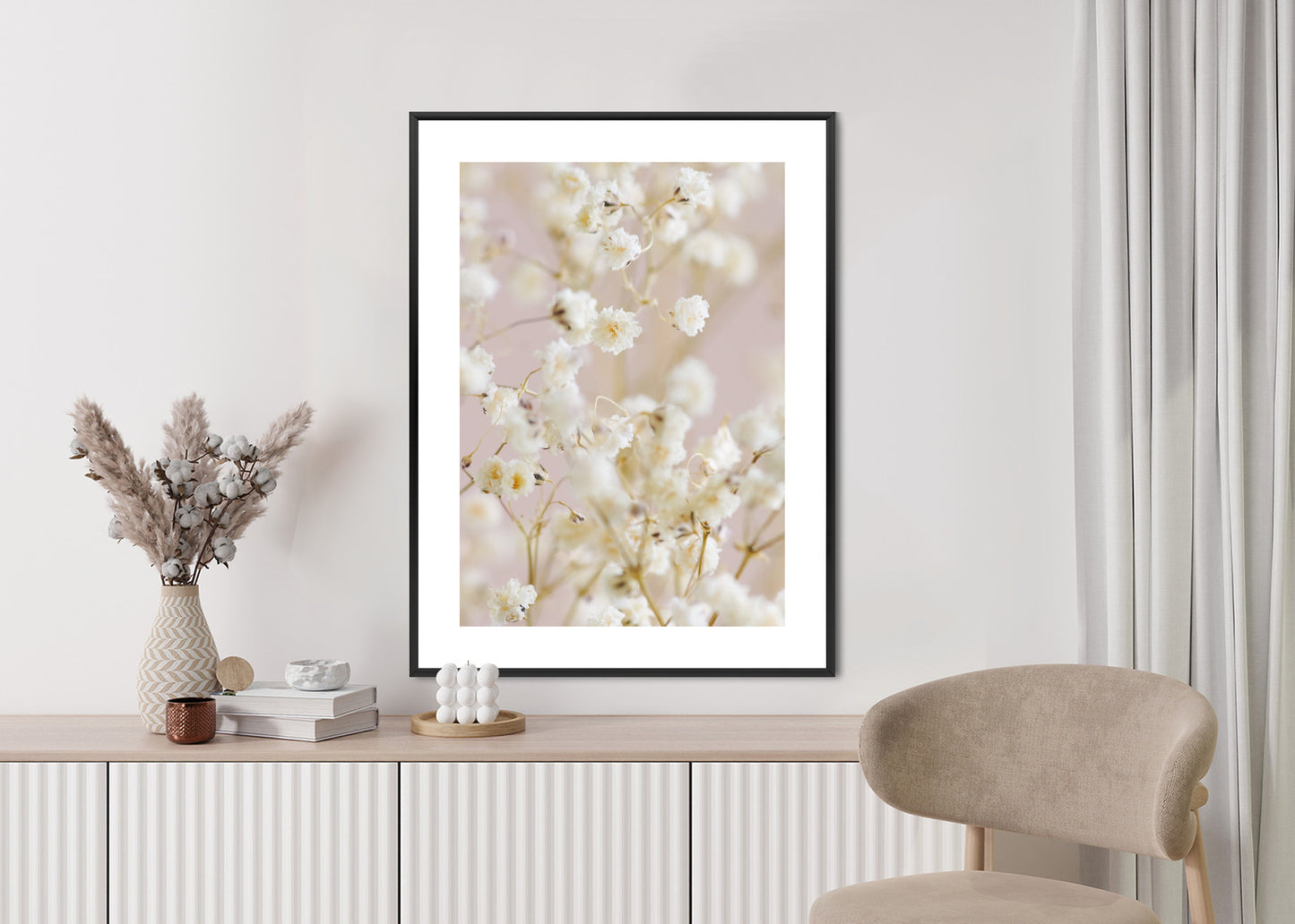 Poster Weiße Kleine Blumen Auf Rosa Hintergrund