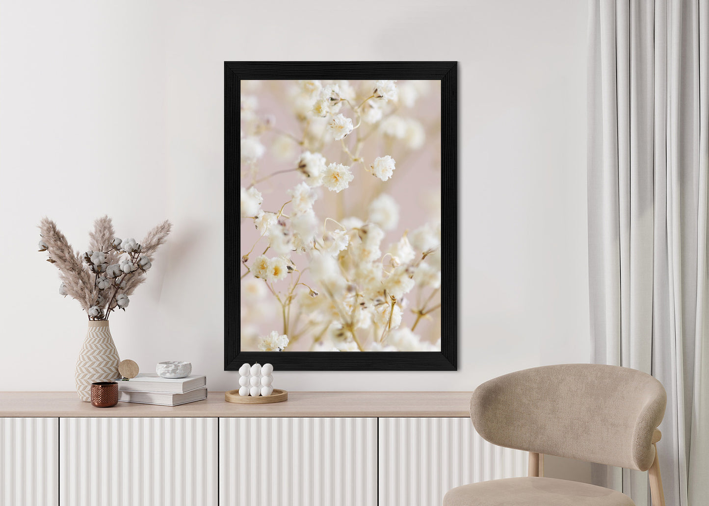 Poster Weiße Kleine Blumen Auf Rosa Hintergrund