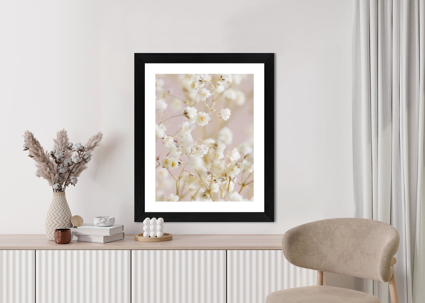 Poster Weiße Kleine Blumen Auf Rosa Hintergrund