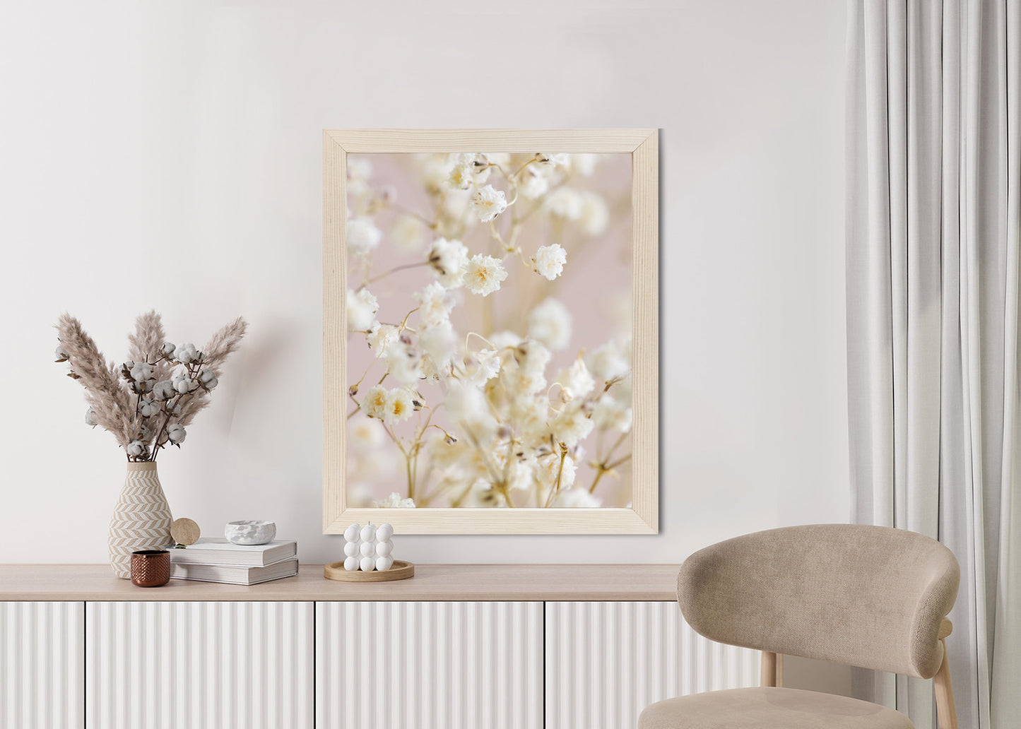 Poster Weiße Kleine Blumen Auf Rosa Hintergrund