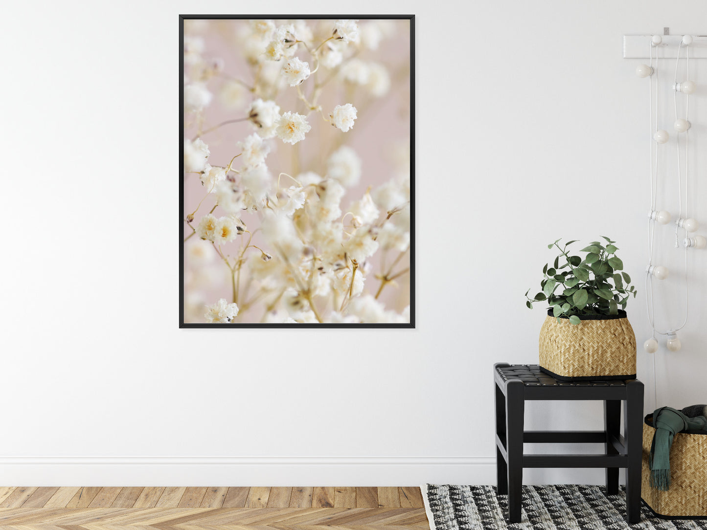 Poster Weiße Kleine Blumen Auf Rosa Hintergrund