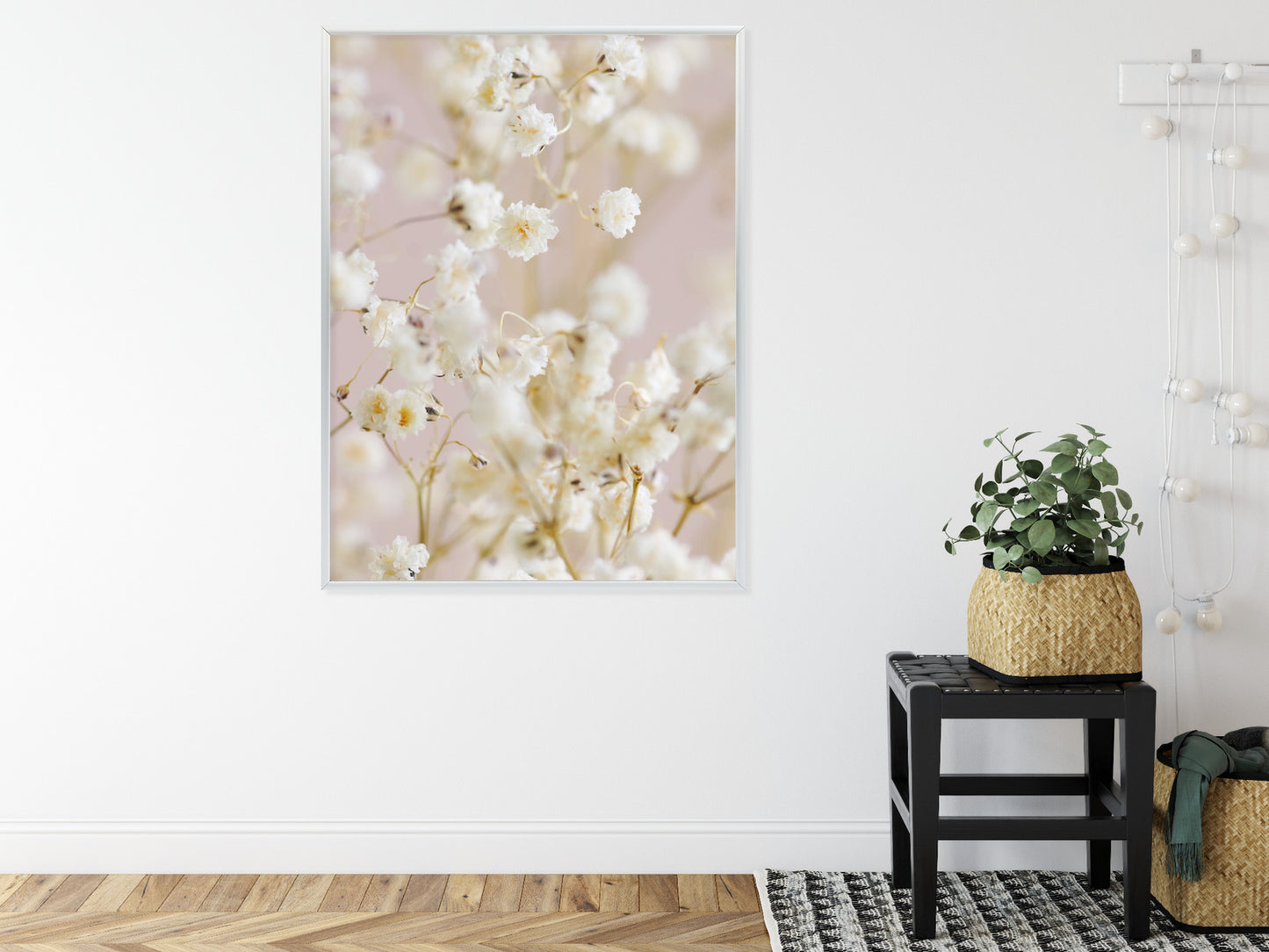 Poster Weiße Kleine Blumen Auf Rosa Hintergrund