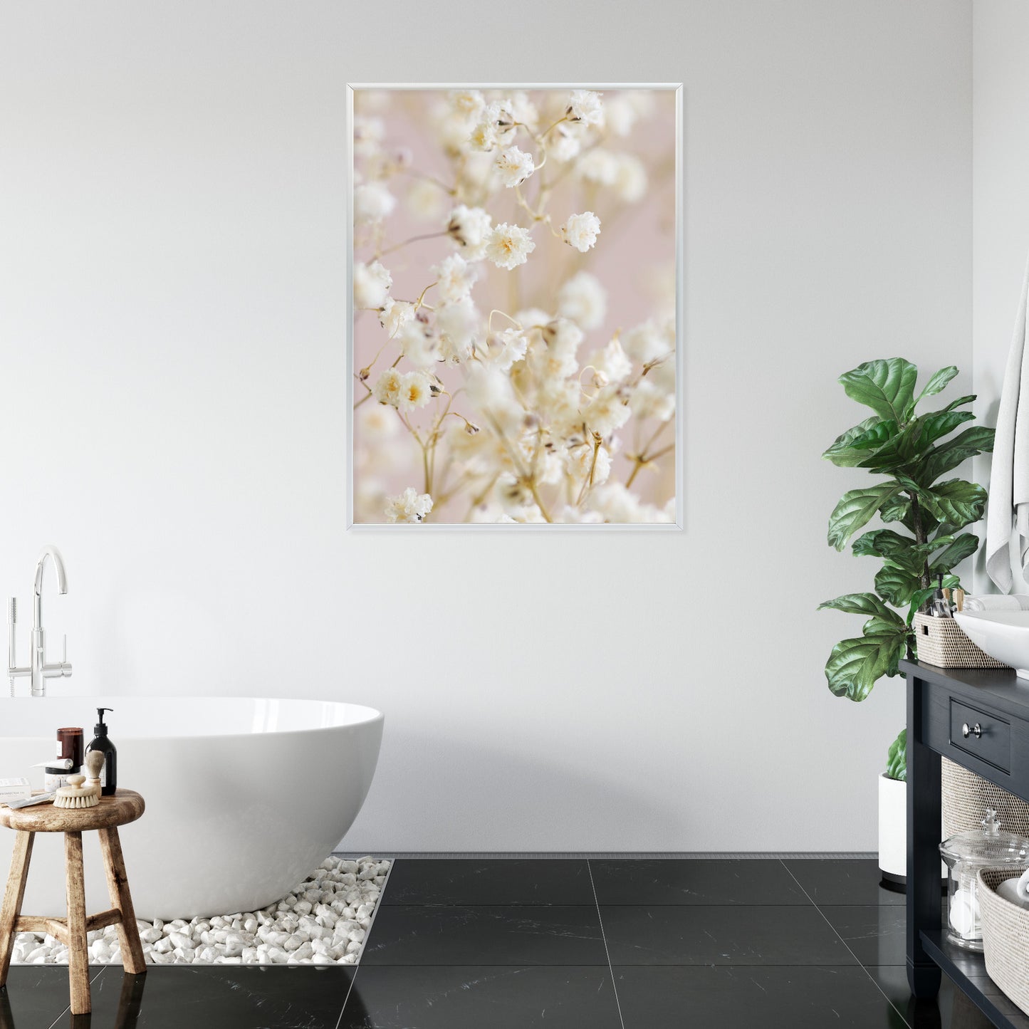 Poster Weiße Kleine Blumen Auf Rosa Hintergrund