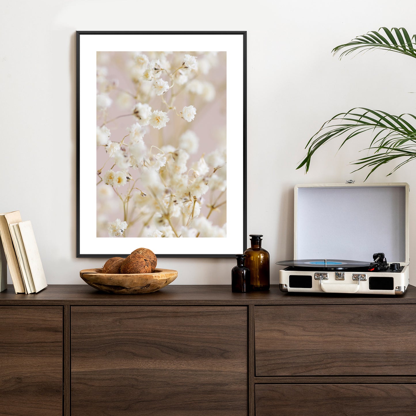 Poster Weiße Kleine Blumen Auf Rosa Hintergrund