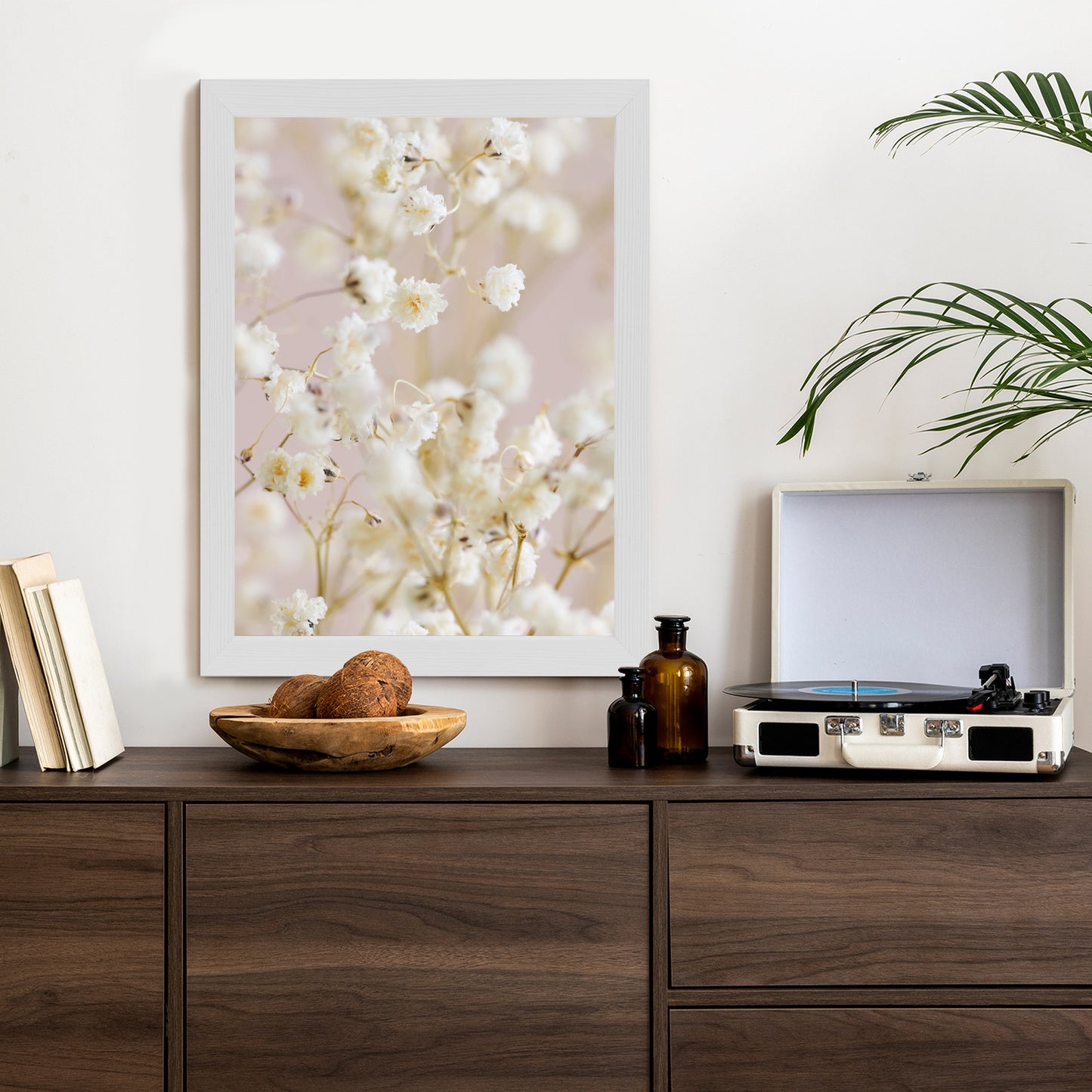 Poster Weiße Kleine Blumen Auf Rosa Hintergrund