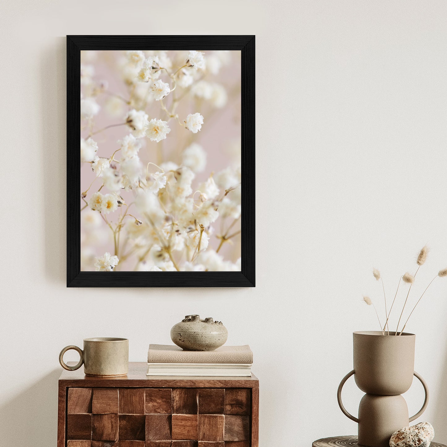 Poster Weiße Kleine Blumen Auf Rosa Hintergrund