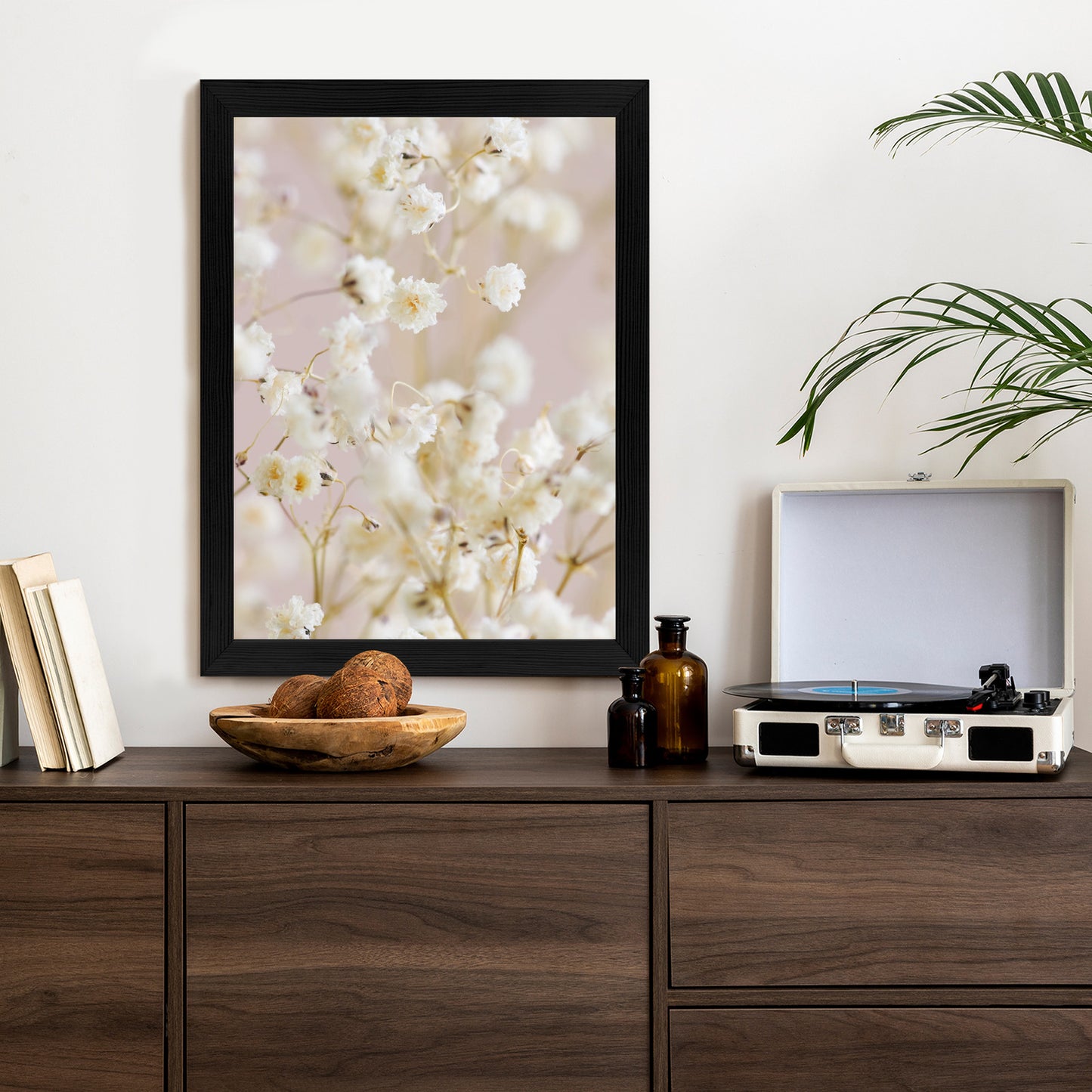 Poster Weiße Kleine Blumen Auf Rosa Hintergrund