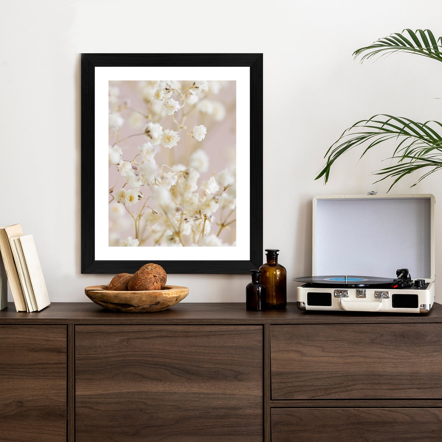 Poster Weiße Kleine Blumen Auf Rosa Hintergrund