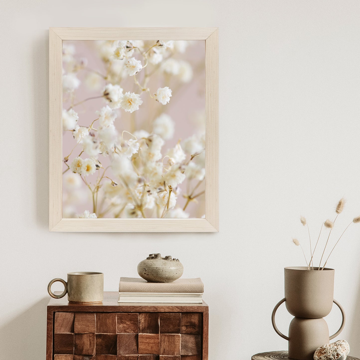 Poster Weiße Kleine Blumen Auf Rosa Hintergrund
