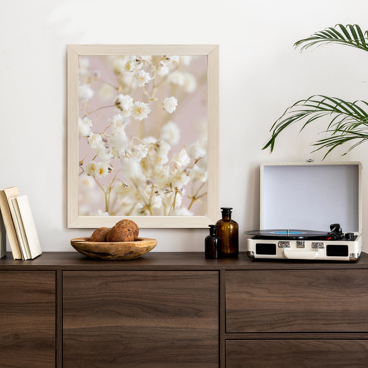 Poster Weiße Kleine Blumen Auf Rosa Hintergrund