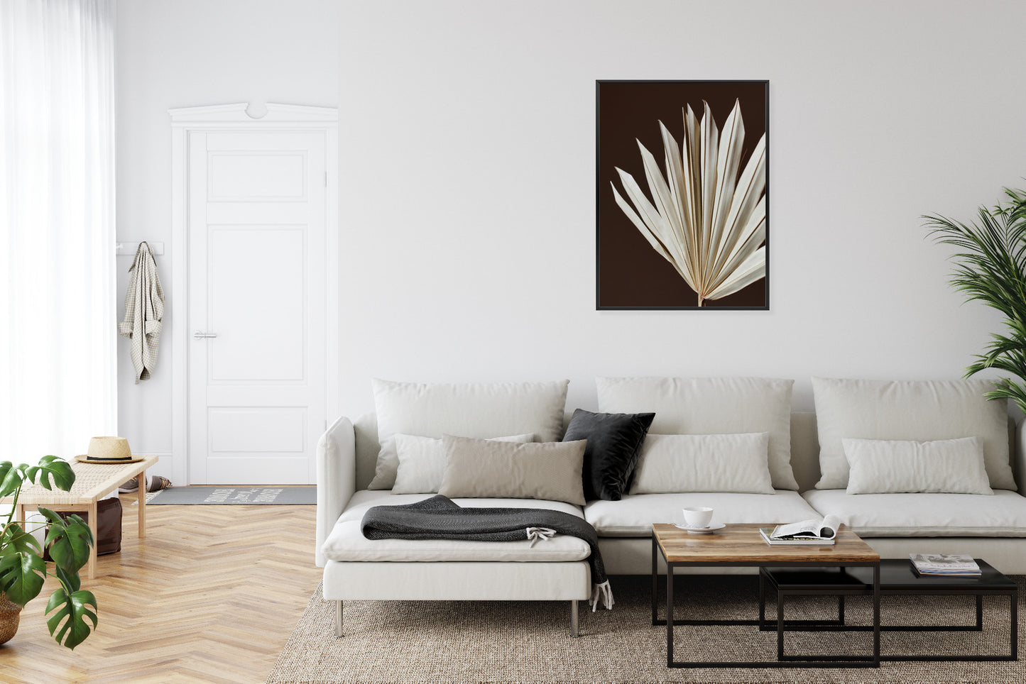 Poster Trockene Palme Auf Braunem Hintergrund Rahmen Holz Mit Passepartout Farbe Natürlich