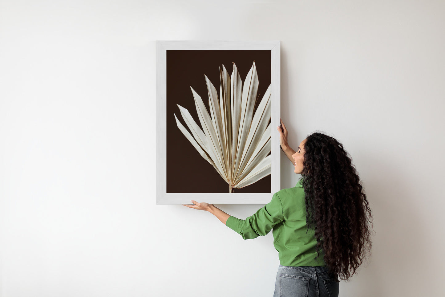Poster Trockene Palme Auf Braunem Hintergrund Rahmen Holz Mit Passepartout Farbe Natürlich