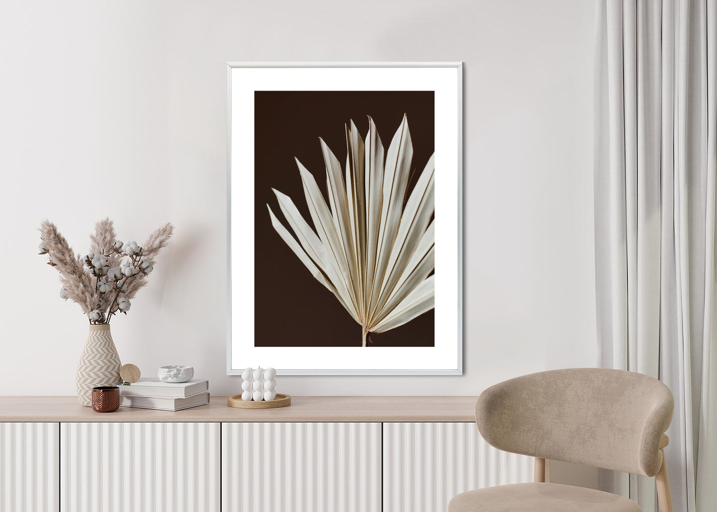 Poster Trockene Palme Auf Braunem Hintergrund Rahmen Holz Mit Passepartout Farbe Natürlich