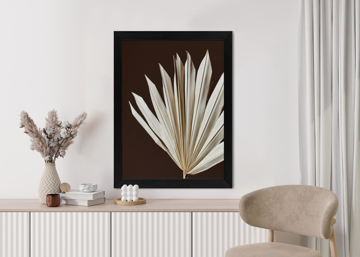 Poster Trockene Palme Auf Braunem Hintergrund Rahmen Holz Mit Passepartout Farbe Natürlich