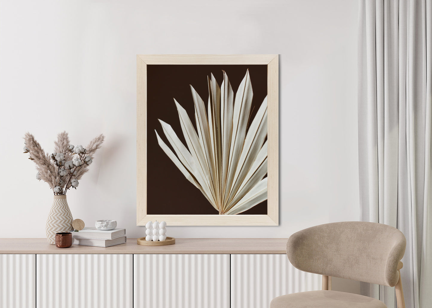 Poster Trockene Palme Auf Braunem Hintergrund Rahmen Holz Mit Passepartout Farbe Natürlich