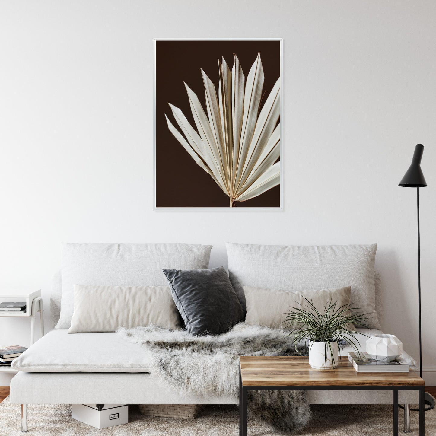 Poster Trockene Palme Auf Braunem Hintergrund Rahmen Holz Mit Passepartout Farbe Natürlich