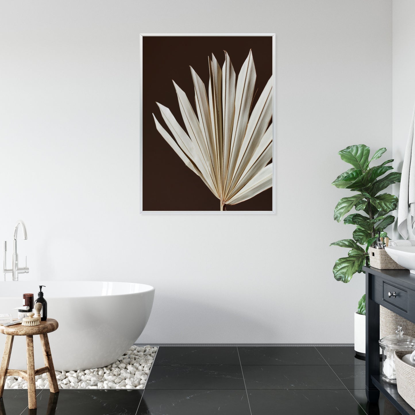 Poster Trockene Palme Auf Braunem Hintergrund Rahmen Holz Mit Passepartout Farbe Natürlich