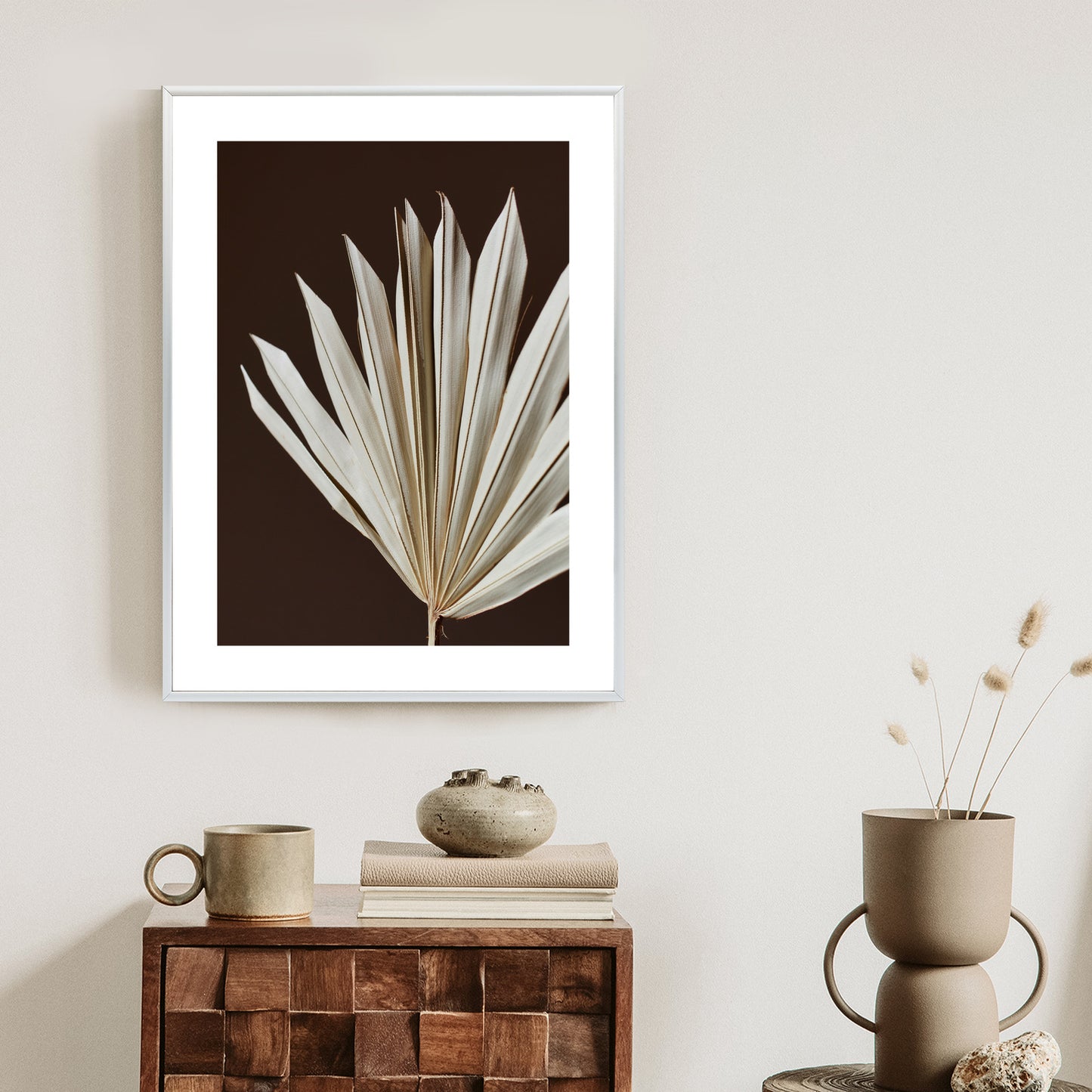 Poster Trockene Palme Auf Braunem Hintergrund Rahmen Holz Mit Passepartout Farbe Natürlich