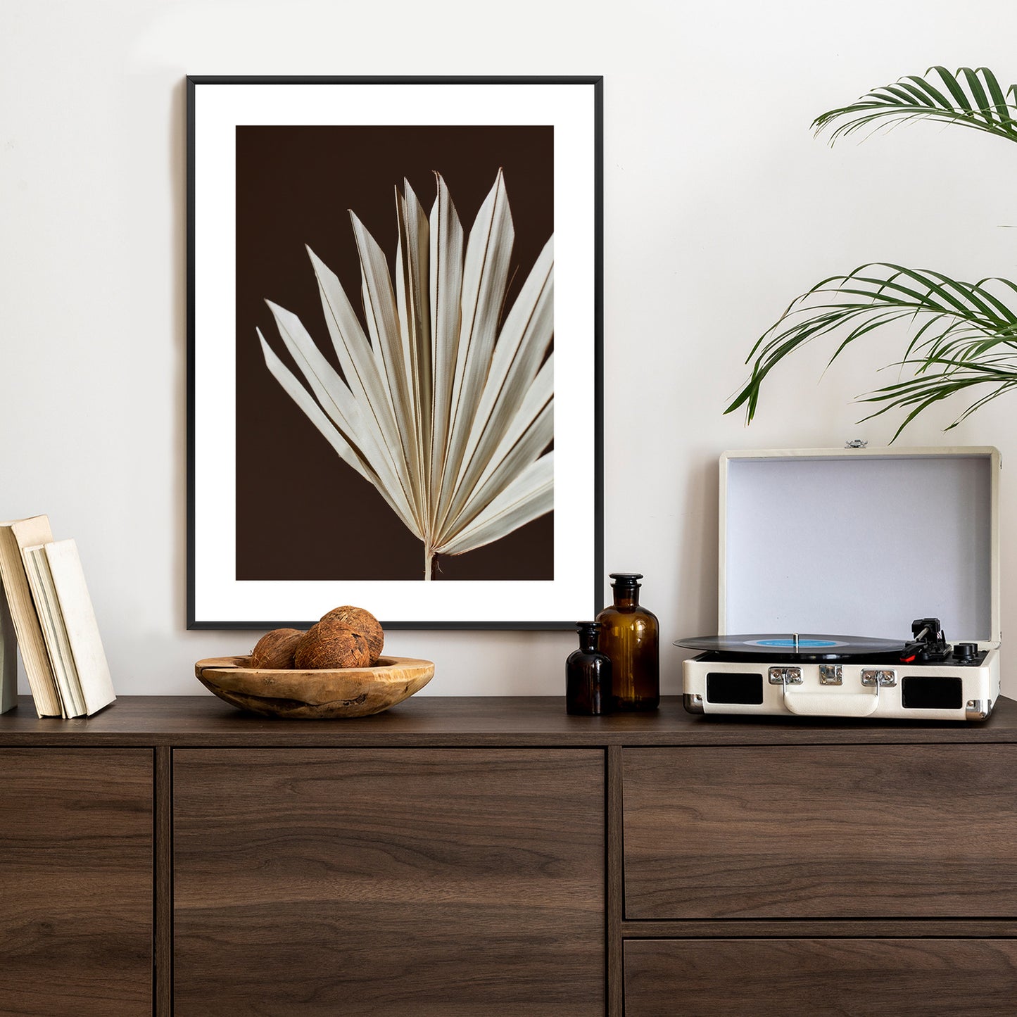 Poster Trockene Palme Auf Braunem Hintergrund Rahmen Holz Mit Passepartout Farbe Natürlich