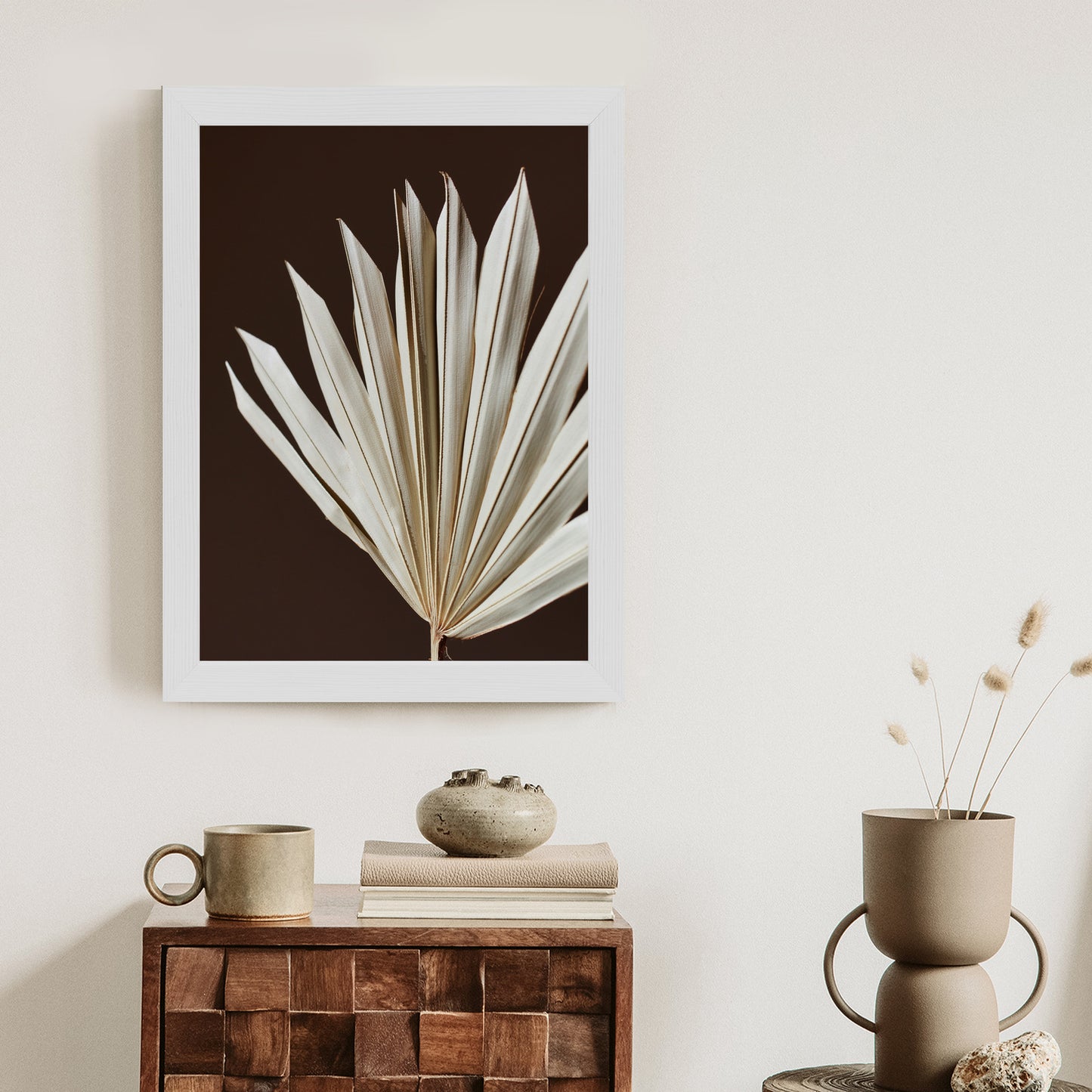 Poster Trockene Palme Auf Braunem Hintergrund Rahmen Holz Mit Passepartout Farbe Natürlich